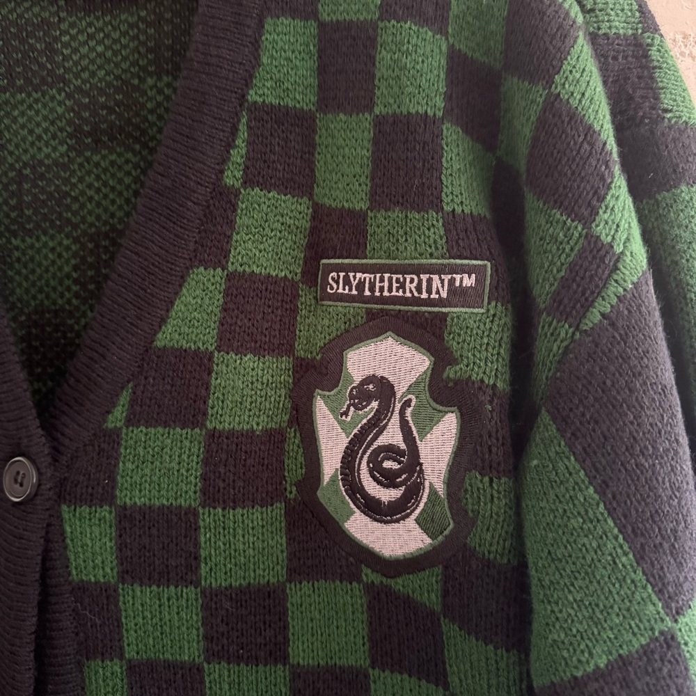 ON HOLD Slytherin Boxlunch Green and Black Checkered Cardigan 🐍🖤💚 - Picture 3 of 7